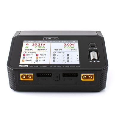 Двухканальное зарядное устройство ToolkitRC M6DAC AC 200 Вт DC 700 Вт 15A * 2 USB-C 65 Вт QC3.0 для радиоуправляемых моделей, квадрокоптеров