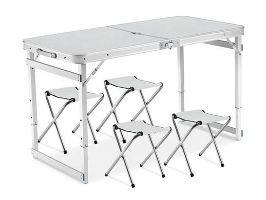 Посилений розкладний стіл + 4 стільці для пікніка та туризму Білий