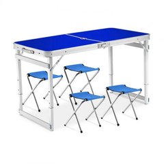 Усиленный раскладной стол + 4 стула для пикника и туризма Синий