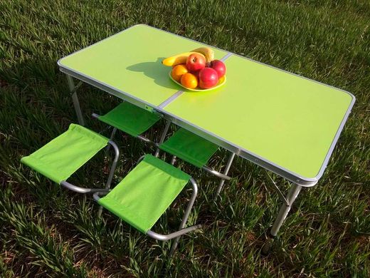 Розкладний туристичний стіл + 4 стільці для пікніка та туризму Зелений