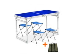 Усиленный раскладной стол + 4 стула + Чехол для пикника и туризма Синий