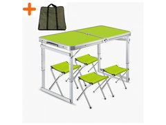 Посилений розкладний стіл + 4 стільці + Чохол для пікніка та туризму Зелений