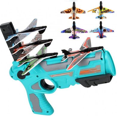 Дитячий іграшковий пістолет з літачками Air Battle катапульта з літаючими літаками бірюзовий (AB-1)