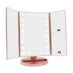 Тройное зеркало для макияжа LED Mirror с подсветкой Розовое