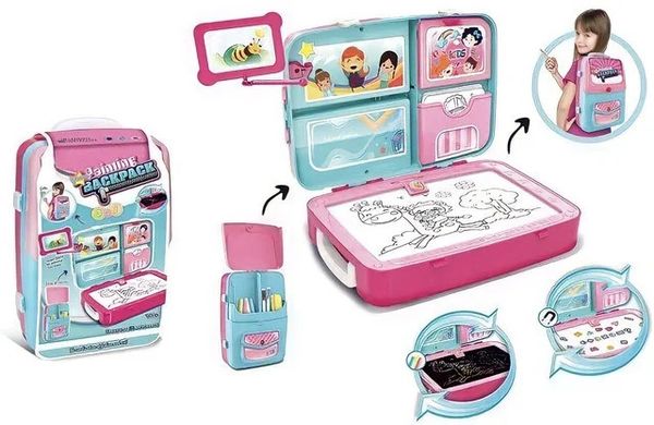Детский обучающий набор для рисования Backpack packing 3in1 | Рюкзак для творчества с магнитной доской Розовый