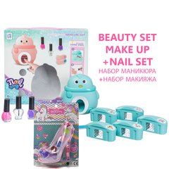 Детский набор косметики "Beauty Set" v3 Unicorn Единорожек Бирюзовый (Набор для детского маникюра + набор для детского макияжа)