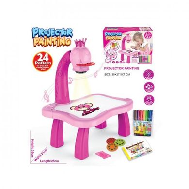Дитячий столик для малювання з проектором Projector Painting 3в1 Набір для творчості з фломастерами Рожевий