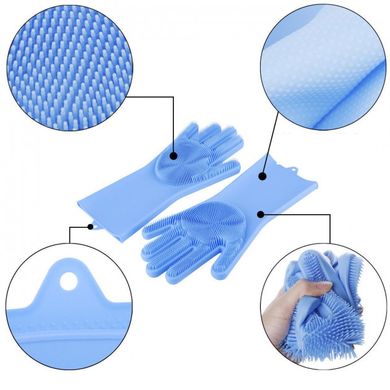 Силіконові рукавички для миття посуду блакитні