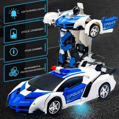 Машинка робот трансформер на радиоуправлении с пультом и встроенным аккумулятором Автобот Lamborghini Robot Car Police Размер 1:18 Бело-синяя
