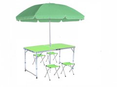 Раскладной туристический стол + 4 стула + Зонт для пикника и туризма Зеленый