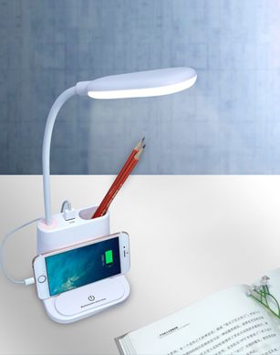 Світлодіодна бездротова лампа Desk Lamp із акумулятором Біла | USB + утримувач | 1200 Mah